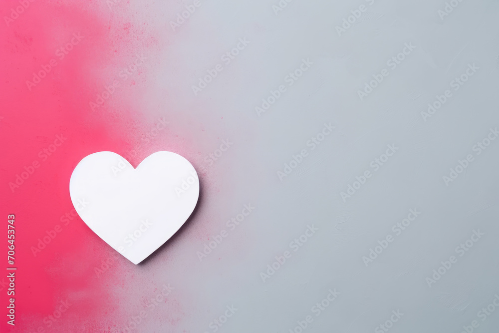 White shape of heart on gradient pink and grey background for Valentine's Day