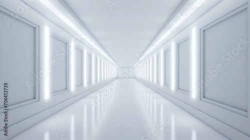 Serene Perspective: Modern Architecture in Empty Hallways with Soft Focus