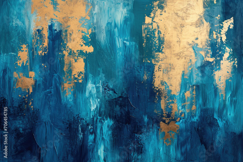 Vibrant Strokes Of Blue And Gold Oil On Canvas