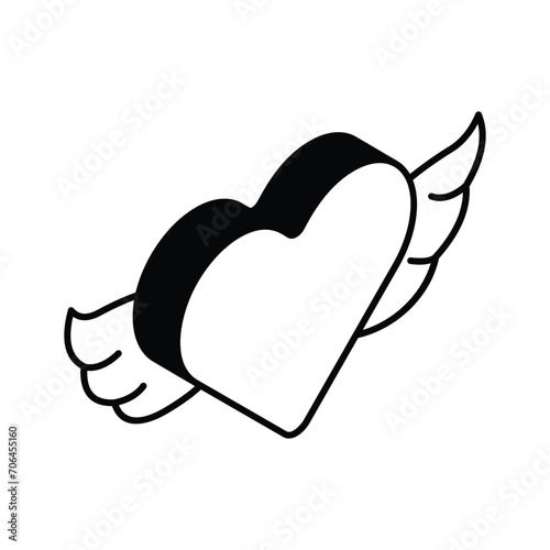 Heart with wings, angel heart isometric vector design, icon of love angel