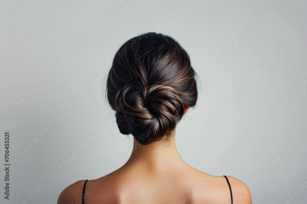 Elegant Woman With Chignon Hairstyle On White Background Elegant Woman With Chignon Hairstyle On White Background