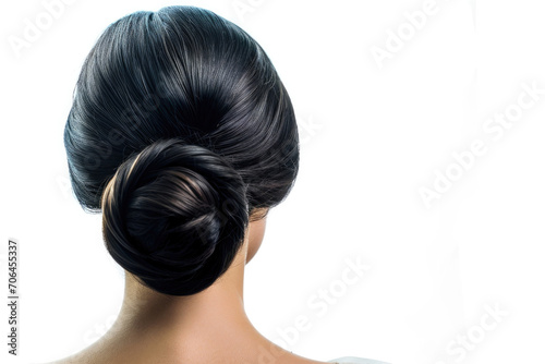 Woman With Chignon Hair On White Background