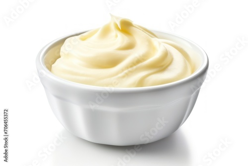 Yummy mayonnaise isolated on white background