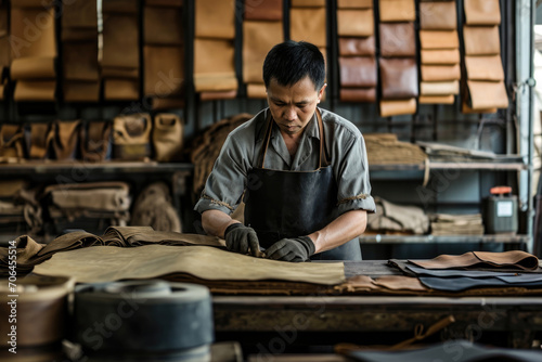 Worker In Leather Goods Factory Background