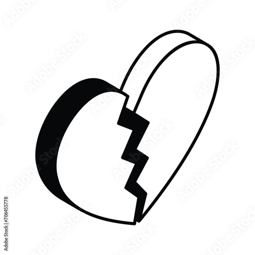 Broken heart or divorce vector design, shattered love, ready to use icon