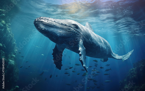 Whale swimming in the ocean created with Generative AI tecnology.