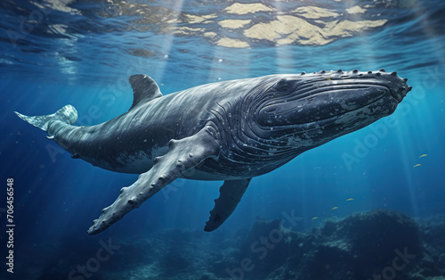 Whale swimming in the ocean,created with Generative AI tecnology. © henvryfo