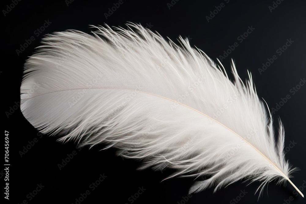 Fluffy white feather on black background Fluffy white feather on black background