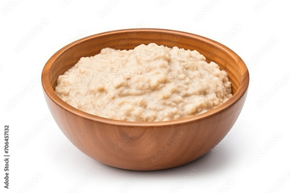 Delicious plain boiled oatmeal in a bowl isolated on white Delicious plain boiled oatmeal in a bowl isolated on white