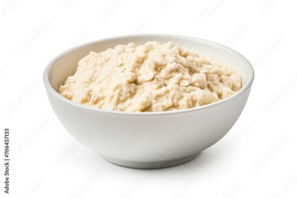 Delicious plain boiled oatmeal in a bowl isolated on white Delicious plain boiled oatmeal in a bowl isolated on white