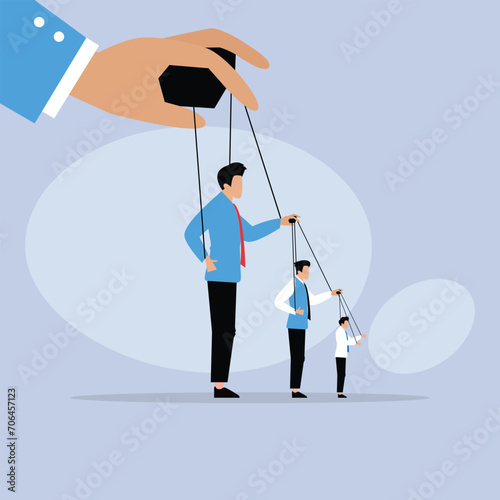 Businessmen master of puppets 2d flat vector illustration