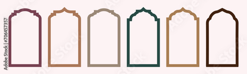 Islamic vector shape of arabian arc windows. Ramadan door frame shapes. Collection of Islamic door window patterns in oriental style. Islamic arabesque pattern. Vector illustration
