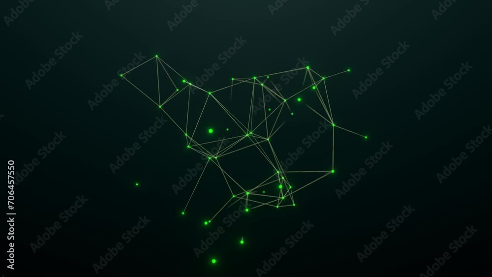 Polygon network in green. Abstract plexus, science, conections, wire, system and digital, geometry.