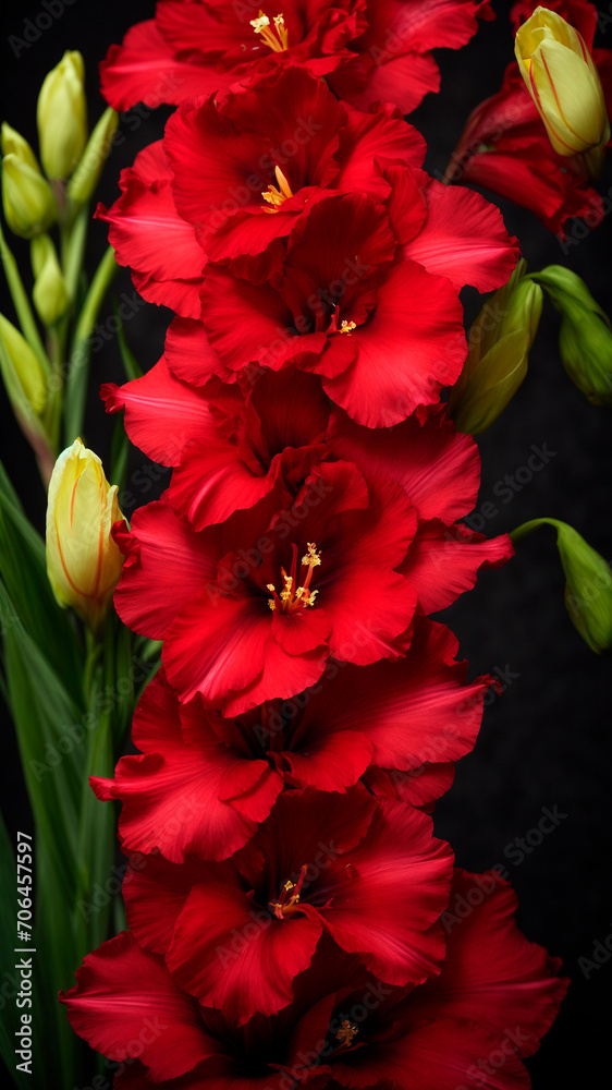 photo close up on purple gladiolus flower details. AI generated