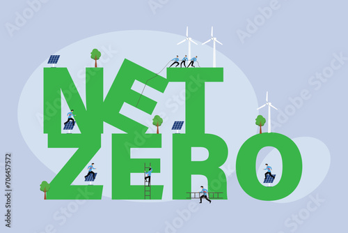 Net zero emissions and carbon dioxide neutral balance 2d flat vector illustration