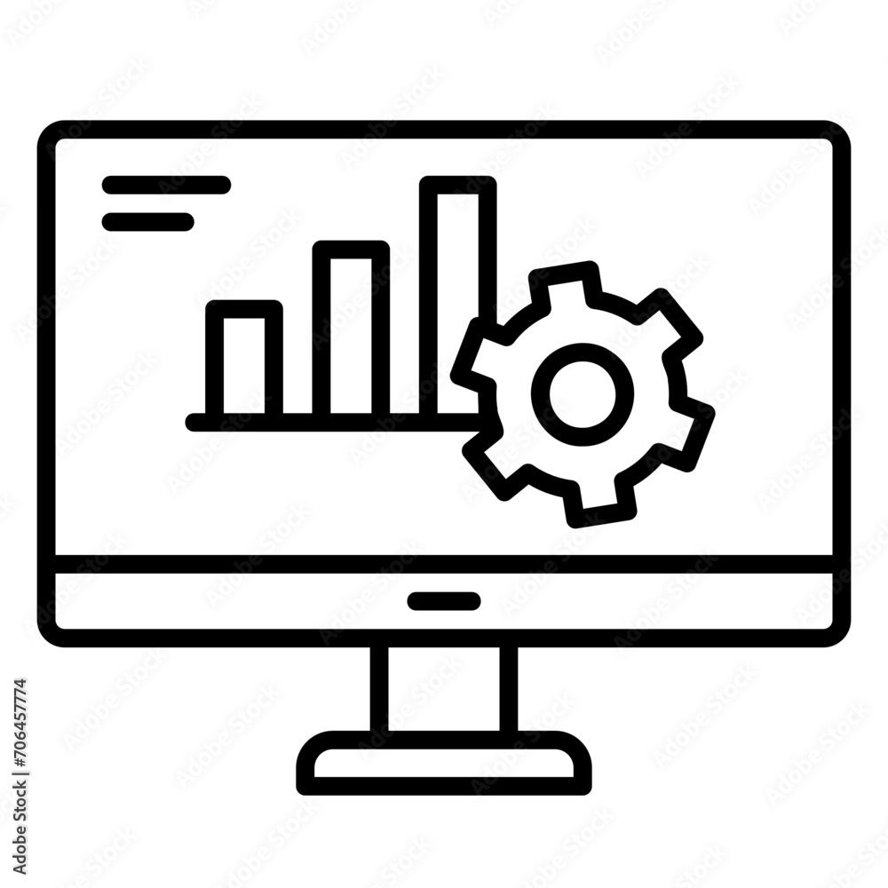 Progress icon with computer and data gear Progress icon with computer and data gear