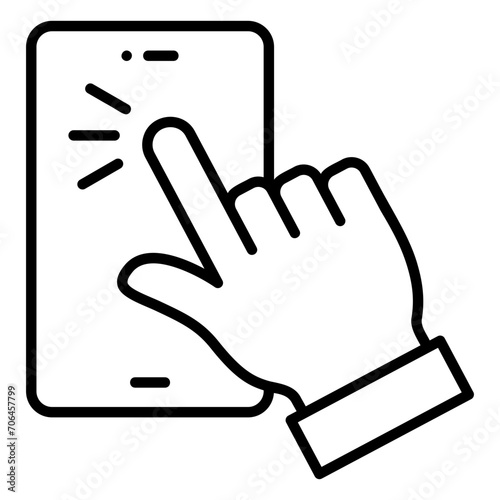 Touchscreen icon with hand clicking on smartphone screen