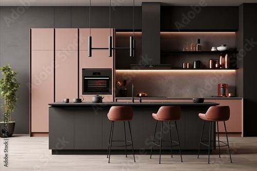 Modern minimalist peach fuzz kitchen with sleek handle less cabinets and efficient storage solutions photo