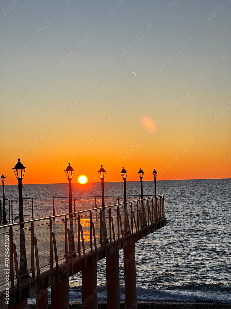 Obraz premium travel to Georgia - beautiful view of Black Sea at sunset in Batumi on autumn evening