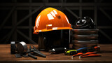 Safety Helmet With Tools In The Black Container, generative ai