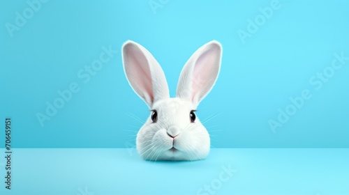 Whimsical Easter Bunny: Fluffy White Rabbit Ear on a Pastel Blue Background, Celebrating the Joy of Spring with Adorable Holiday Tradition and Festive Colors.