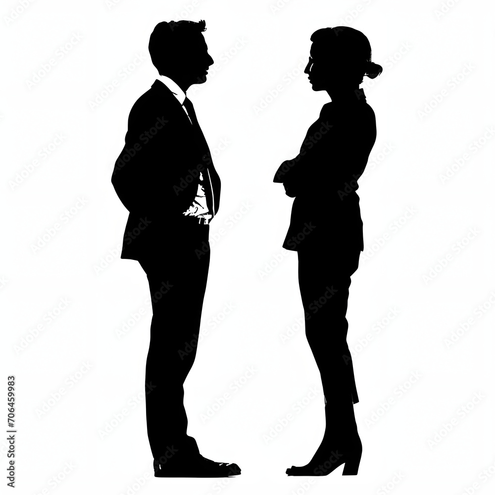 Business colleagues in a disagreement isolated on white background, silhouette, png
