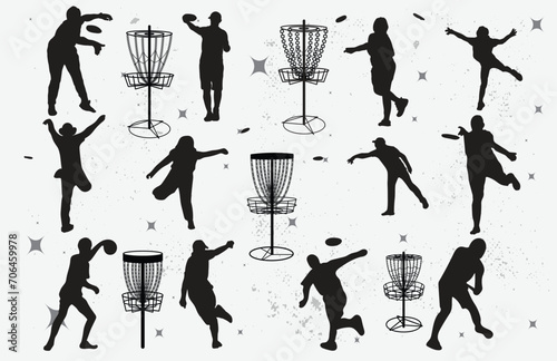 Disk Golf silhouettes set. 