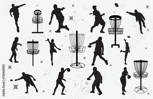 Disk Golf silhouettes set. 