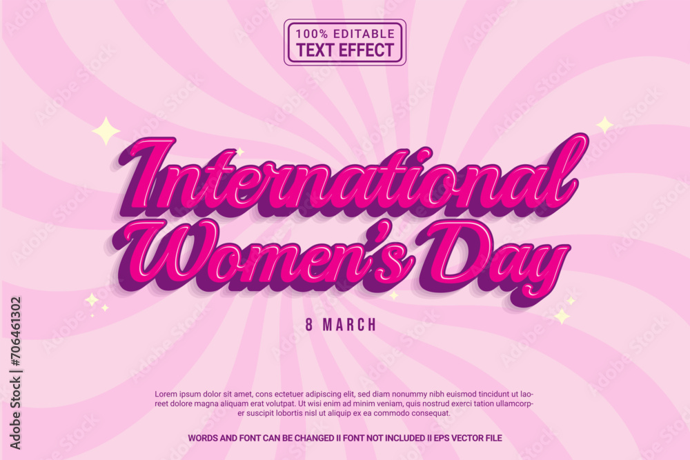 Editable text effect International Womens Day 3d cartoon template stlye modren premium vector