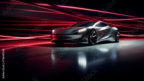 3D rendering of a brand-less generic concept car in studio environment © A