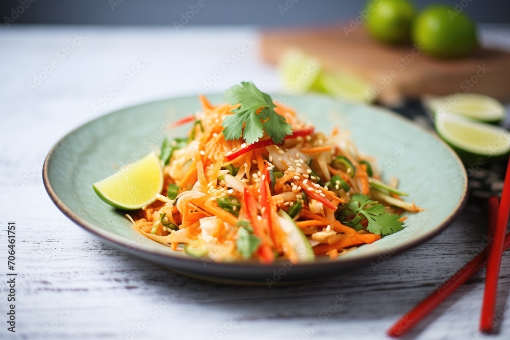 asian slaw with julienned carrots, close front view asian slaw with julienned carrots, close front view