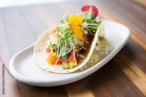 artisanal beef taco with heirloom tomatoes and artisanal cheese