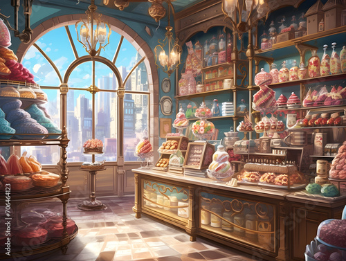 Fantasy Sweet and Candy Store Confectionary Anime Cartoon Style AI Artwork
