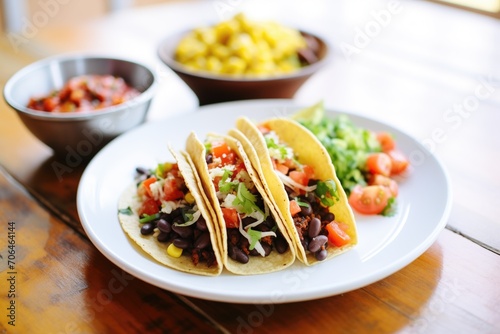 tacos with a side of spicy black bean and corn salsa