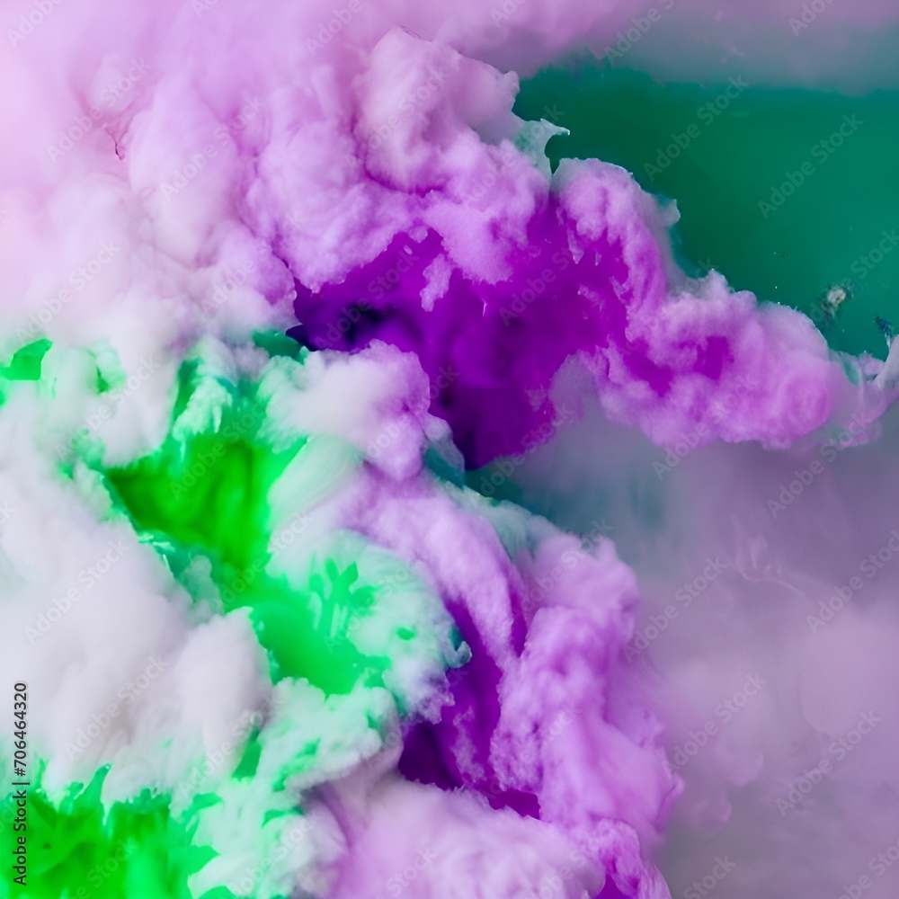 Green purple Colored Powder Explosion Isolated On Background smoke with copy space