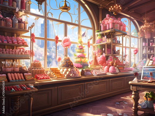 Fantasy Sweet and Candy Store Confectionary Anime Cartoon Style AI Artwork