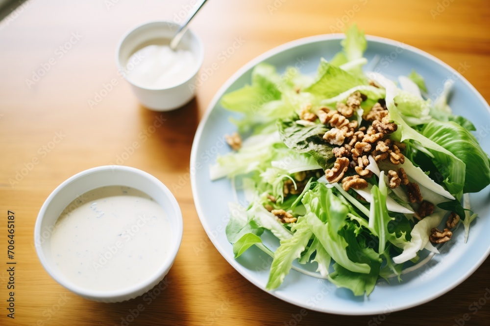 nutty cashew dressing on chicory salad, walnut crust nutty cashew dressing on chicory salad, walnut crust