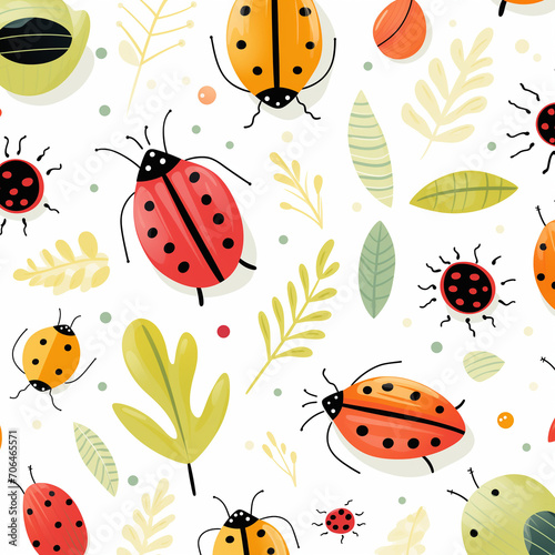 beetles and ladybugs on a white background