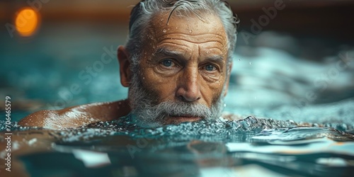Face of Happy Old man swimming in indoor pool © Attasit