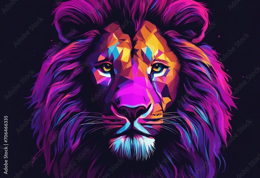 Colorful Head of a lion with an artistic background. Beautiful lion head design.