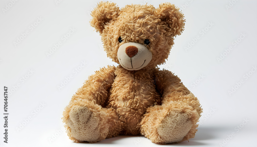 Soft toy teddy for kids, isolated on white background, - obrazy, fototapety, plakaty 