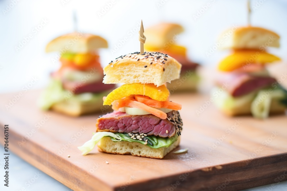 corned beef and cabbage sliders on mini buns - obrazy, fototapety, plakaty 
