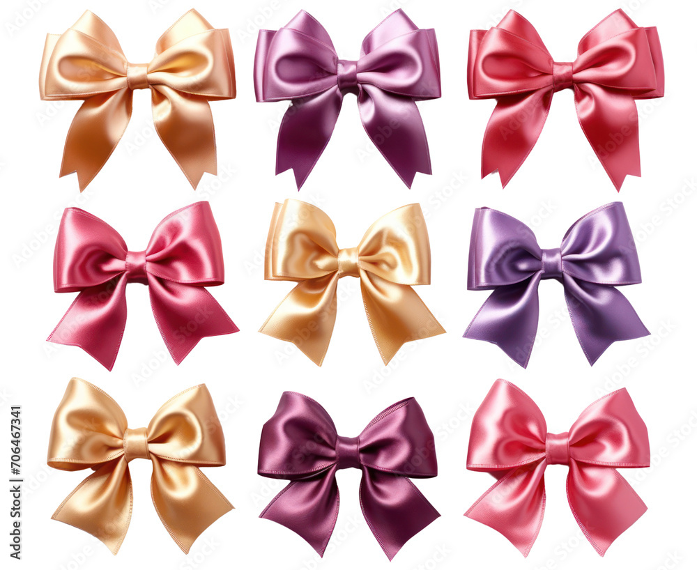 Multi-colored bows isolated on white background, for attaching gifts, hair, using at festivals