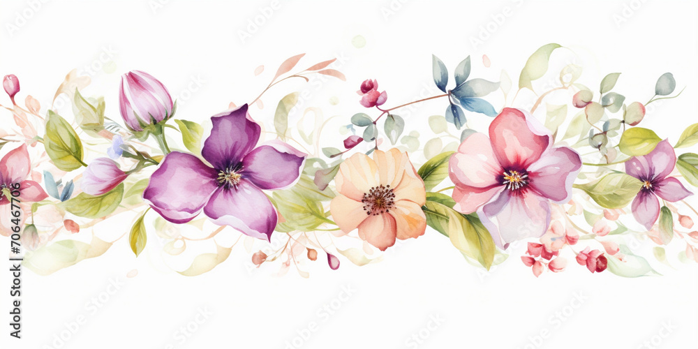 Spring flowers arrangement. Floral ornament. Pastel color, isolated watercolor illustrator.