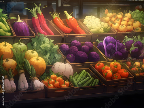 Fresh Vegetables in Shop Anime Style AI Artwork