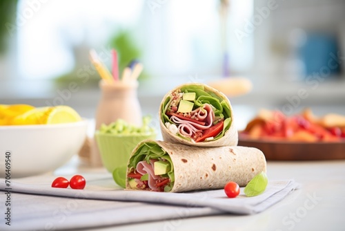 flaxseed wrap with turkey and cranberry, holiday themed photo