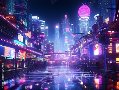 Futuristic Modern Cyberpunk Style City AI Artwork