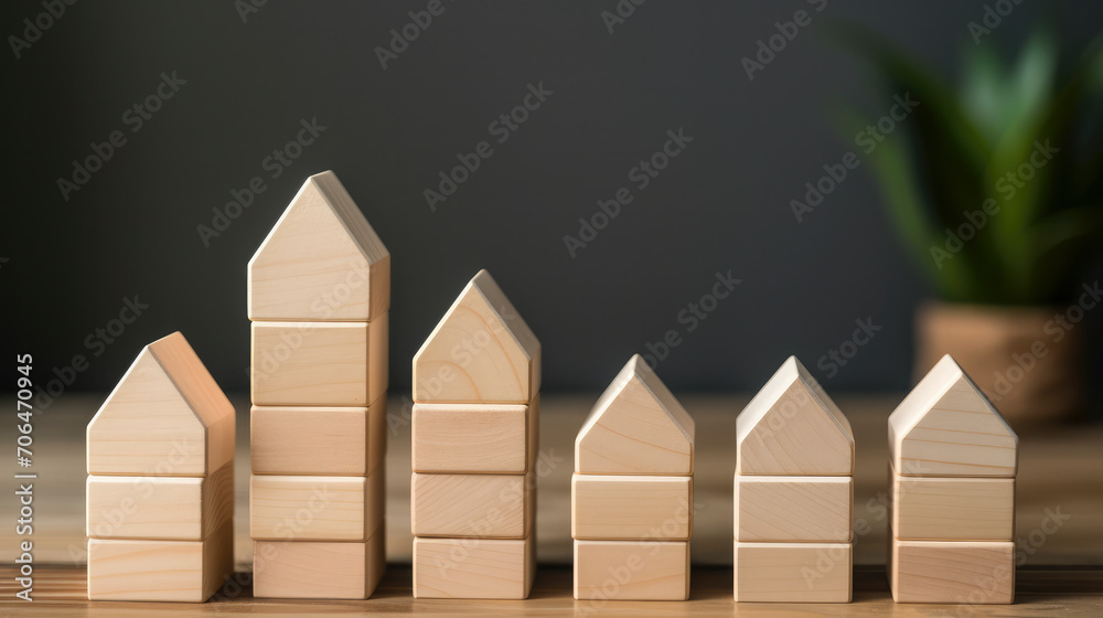 Wooden blocks stacked in the shape of buildings and houses Wooden blocks stacked in the shape of buildings and houses
