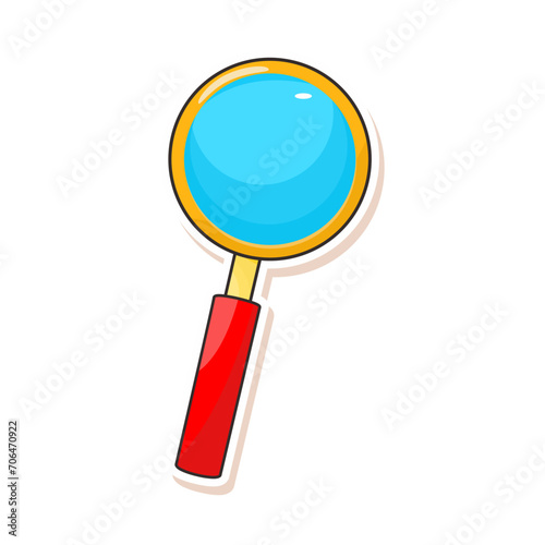 magnifying glass cartoon sticker illustration. hand draw style