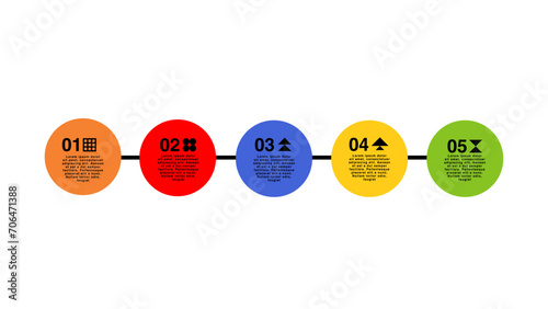 Infographic with 5 circular segments marked with numbers with space for text in horizontal view - Vector